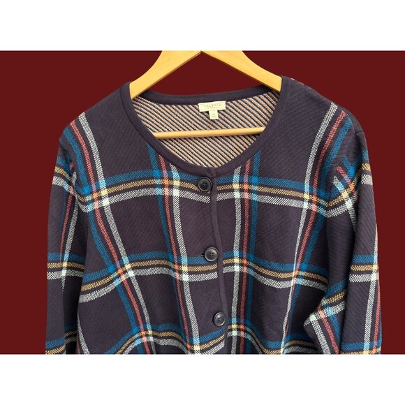 NWOT Talbots 3X  Plaid Button Cardigan Navy Red Blue Checked Preppy Sweater - Picture 2 of 5
